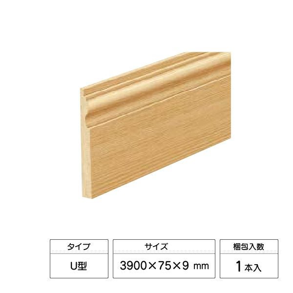ウッドワン ドレタス 巾木U型 3900×75×9mm 1本入 DJBU03 | 幅木 | 建築